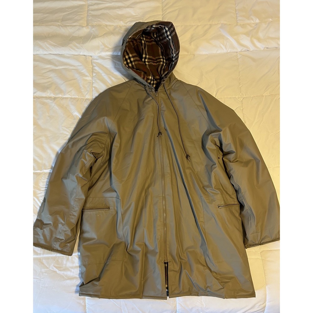 Totes Women's Tan Hooded Plaid Lined Raincoat Jacket Size Large